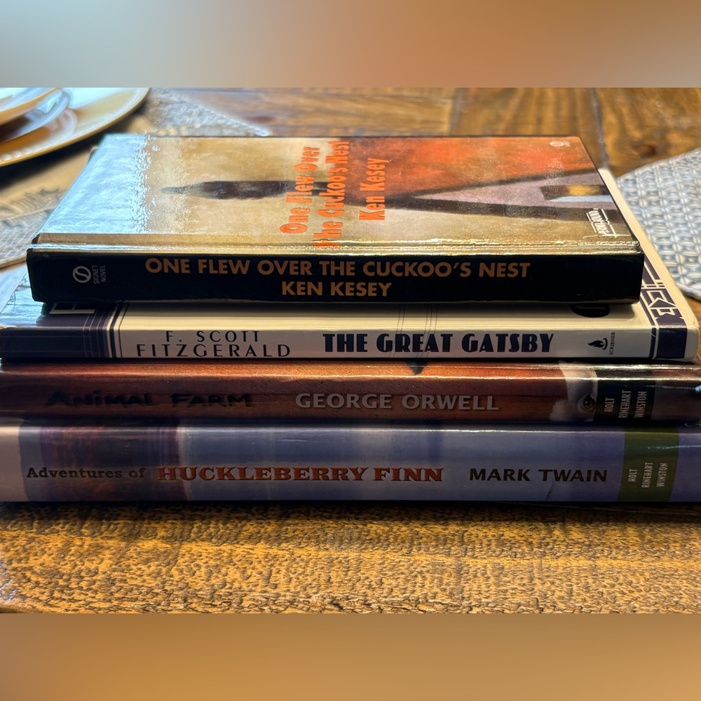 Classic Literature Stack - Black, White, Brown, Blue, Red Accents